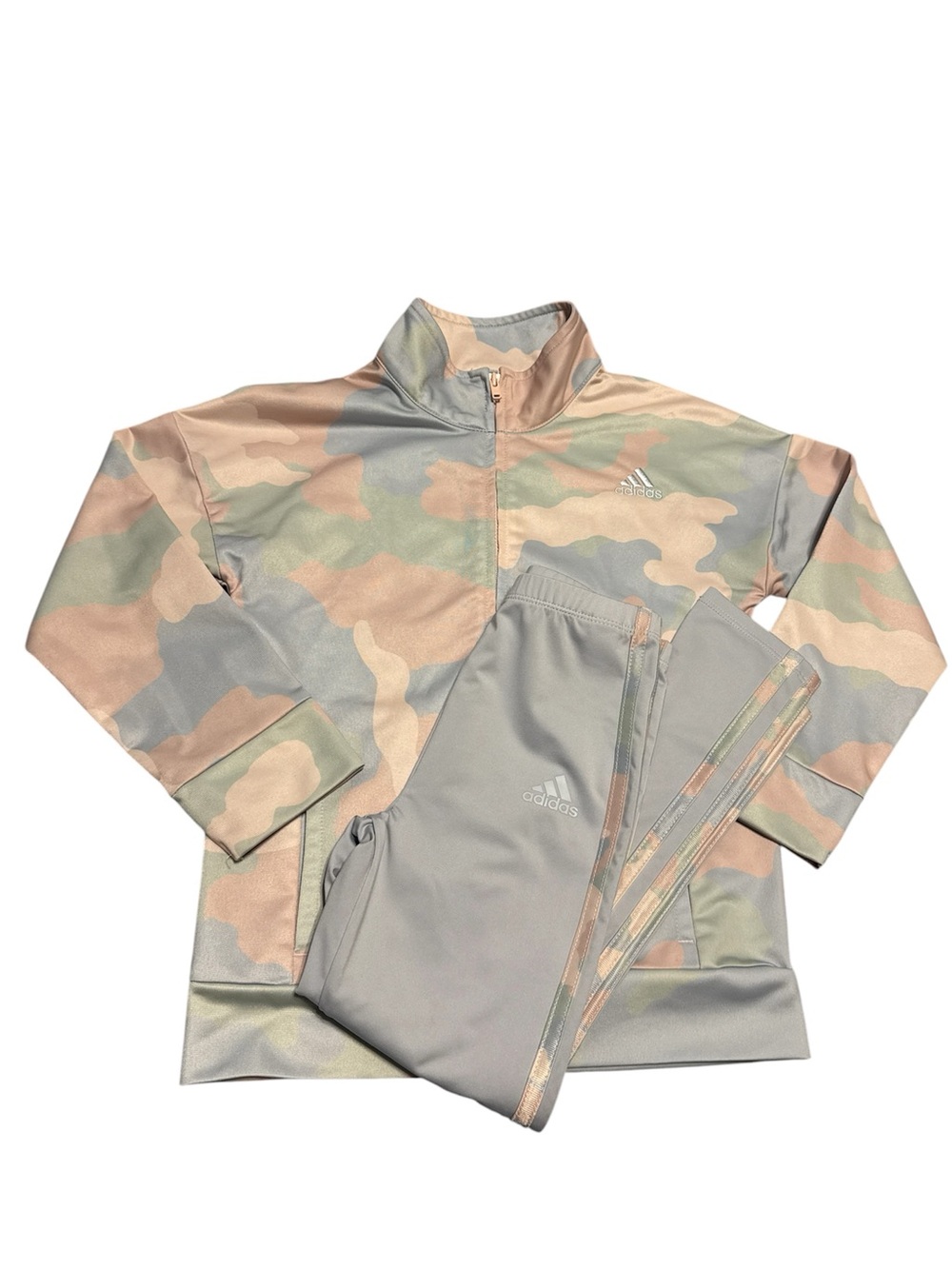 adidas Kids Camouflage track jacket and jogger Set in Pink, light Gray size 6
